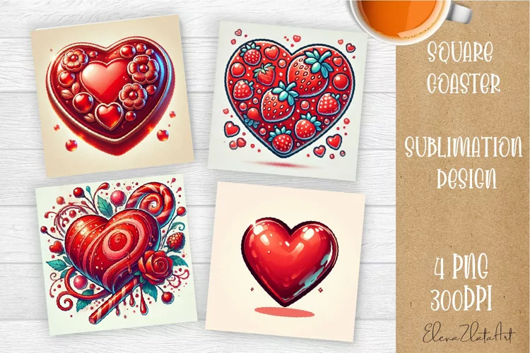 Square coasters Valentines Day| heart sublimation