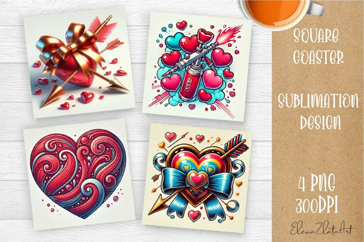 Square coasters Valentines Day| heart sublimation