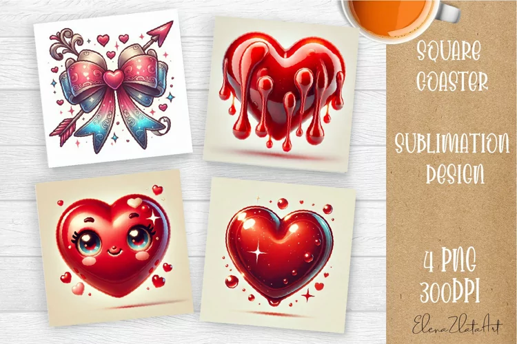 Square coasters Valentines Day| heart sublimation