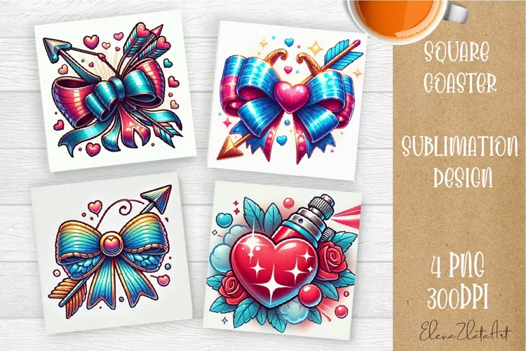 Square coasters Valentines Day| heart sublimation