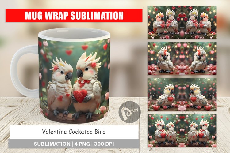 Mug sublimation design Valentine Cockatoo Bird