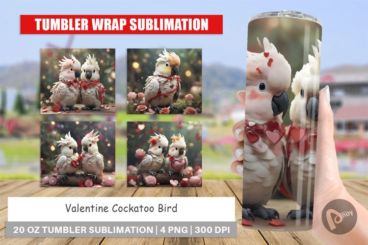 Tumbler Sublimation Wrap Valentine Cockatoo Bird
