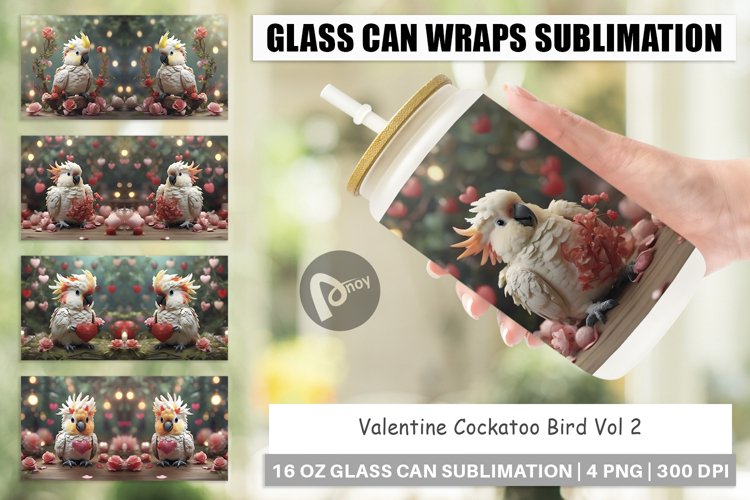 Glass Can Wraps Valentine Cockatoo Bird