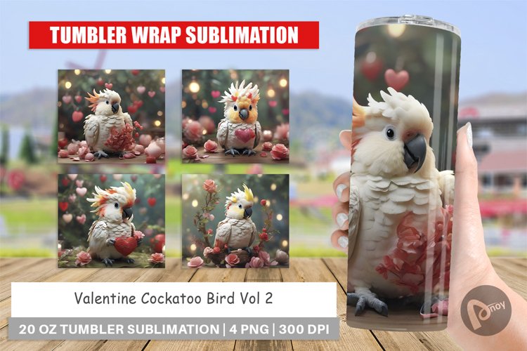 Tumbler Sublimation Wrap Valentine Cockatoo Bird