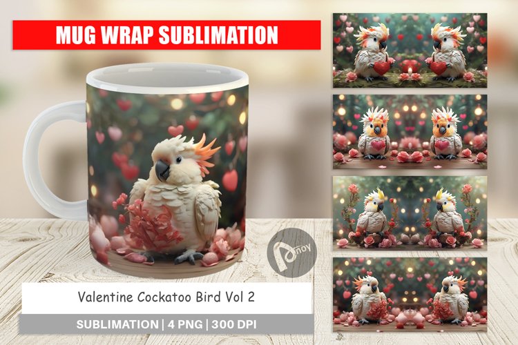Mug sublimation design Valentine Cockatoo Bird