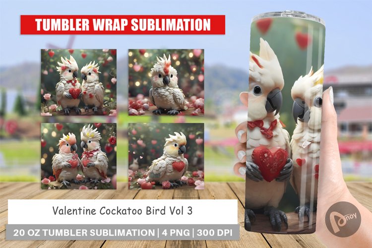 Tumbler Sublimation Wrap Valentine Cockatoo Bird
