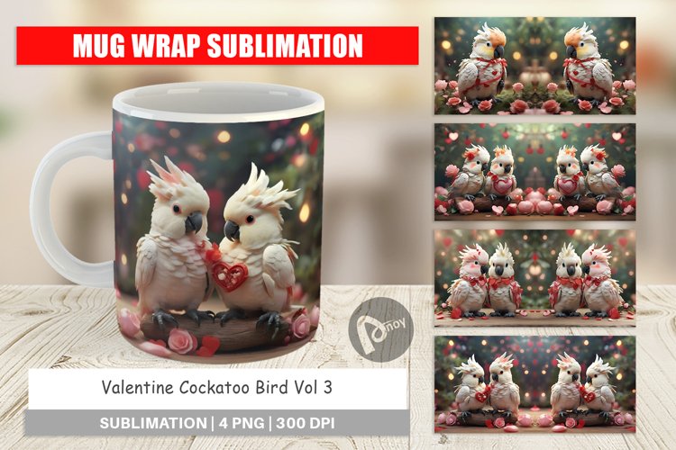 Mug sublimation design Valentine Cockatoo Bird