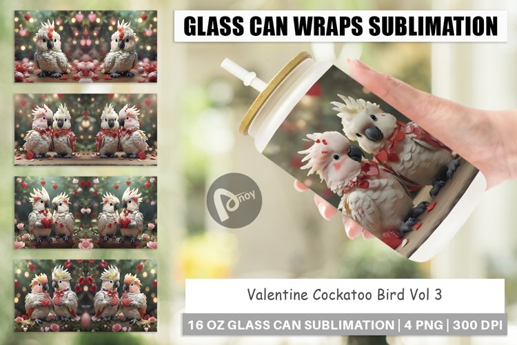 Glass Can Wraps Valentine Cockatoo Bird