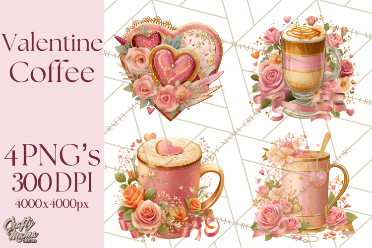 Pink Gold Valentine Clipart PNG, Sweetheart Coffee Cup