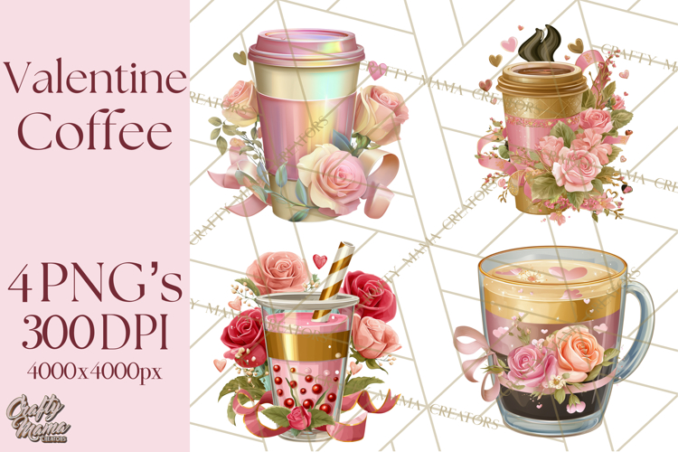 Pink Gold Valentine Clipart PNG, Sweetheart Coffee Cup