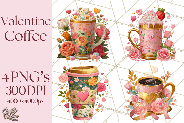 Pink Gold Valentine Clipart PNG, Sweetheart Coffee Cup