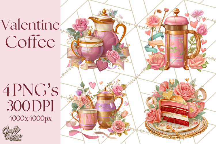 Pink Gold Valentine Clipart PNG, Sweetheart Coffee Cup