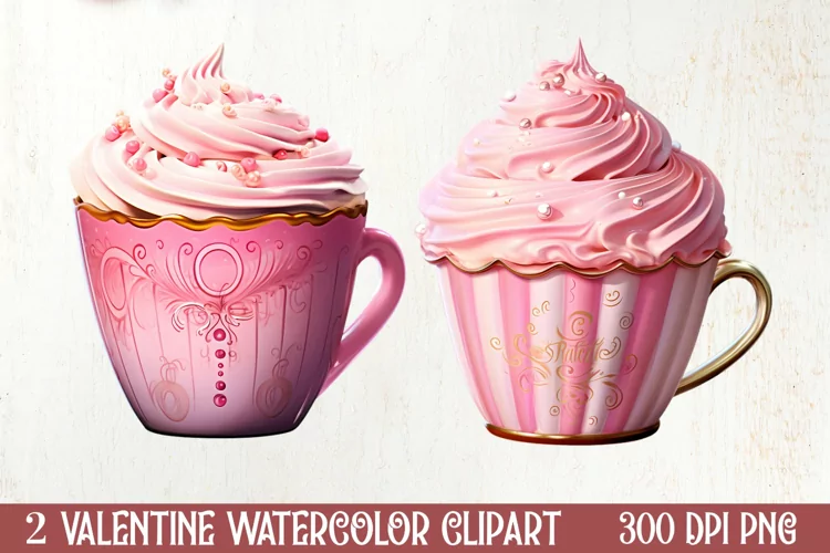 Coffee Latte Cups Valentine Clipart, Valentines PNG