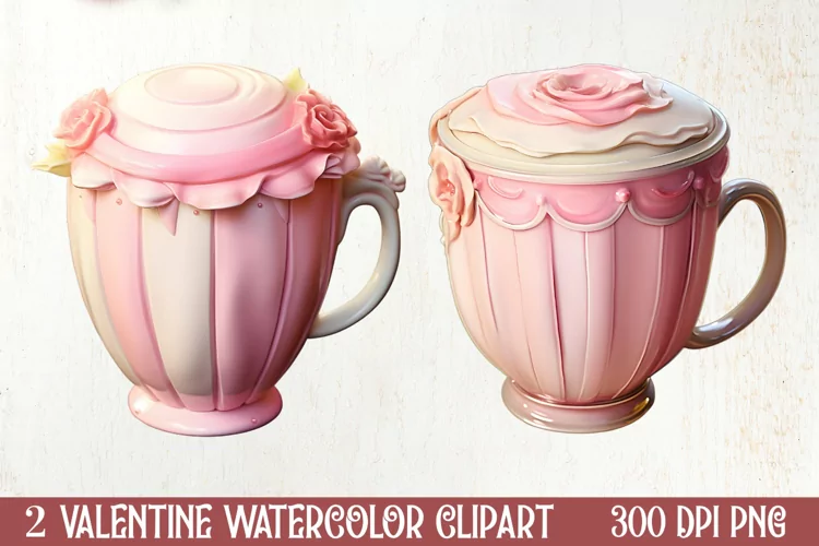 Coffee Latte Cups Valentine Clipart, Valentines PNG
