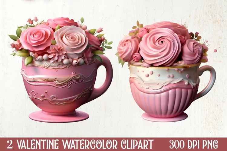 Coffee Latte Cups Valentine Clipart, Valentines PNG
