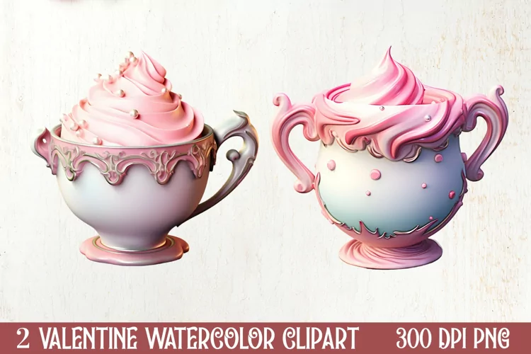 Coffee Latte Cups Valentine Clipart, Valentines PNG