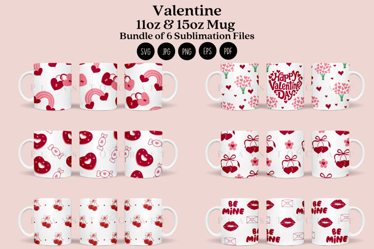 Bundle 6 Valentine 11&15oz Coffee Mug SVG Cut & Sublimation