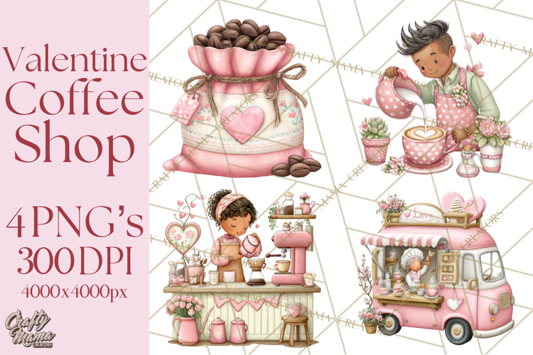 Valentine Coffee Shop Clipart PNG Cute Barista Cafe Clipart