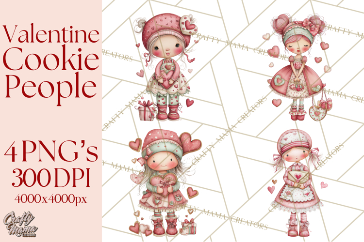Valentine Cookie People Clipart PNG, Sugar Cookie Characters