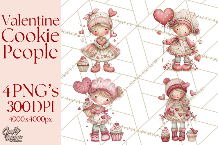 Valentine Cookie People Clipart PNG, Sugar Cookie Characters