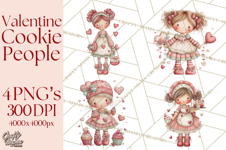 Valentine Cookie People Clipart PNG, Sugar Cookie Characters