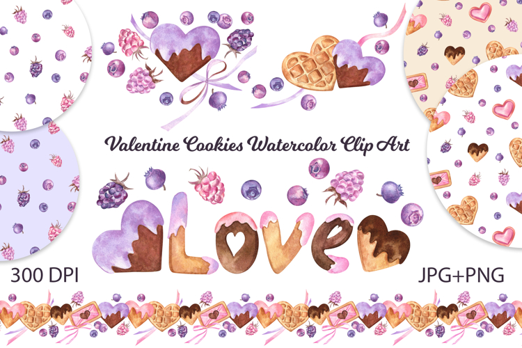 Valentine Cookies Watercolor Clipart and Patterns