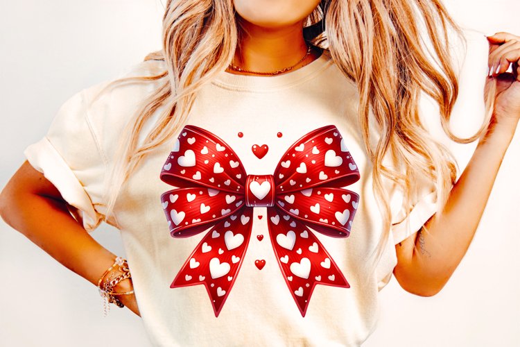 Valentines Coquette Bow PNG, Valentines Day Bow PNG, Hearts