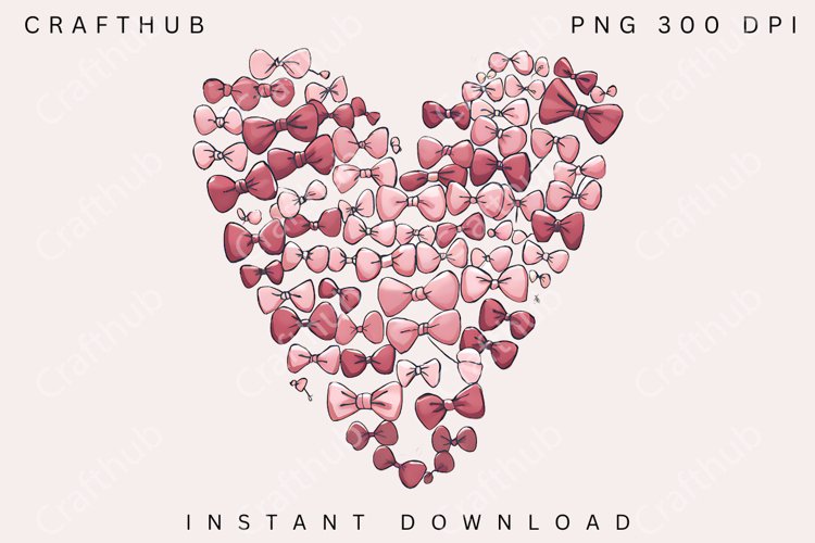 Valentine Coquette Heart PNG, Bow Heart png, Valentine Bow example image 1