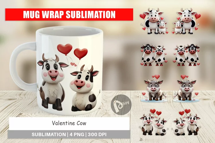 Mug Wrap Design Valentine Cow