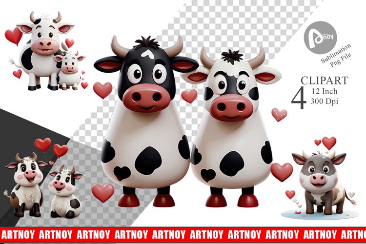 Valentine Cow Clipart example image 1