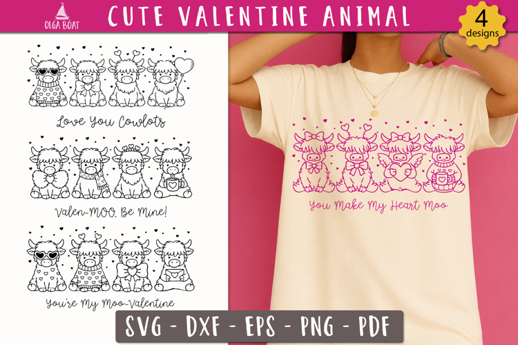 Funny Valentine Highland Cow SVG Cute Valentine animal