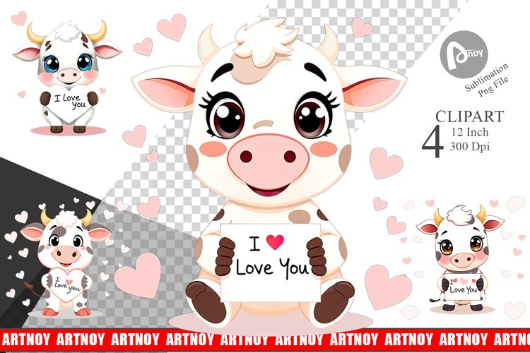 Valentine Cow Cartoon Clipart example image 1