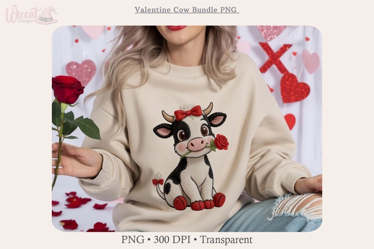 Valentine Cow Faux yarn Bundle PNG, Cute Romance Cow Clipart