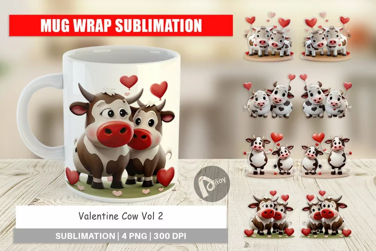 Mug Wrap Design Valentine Cow