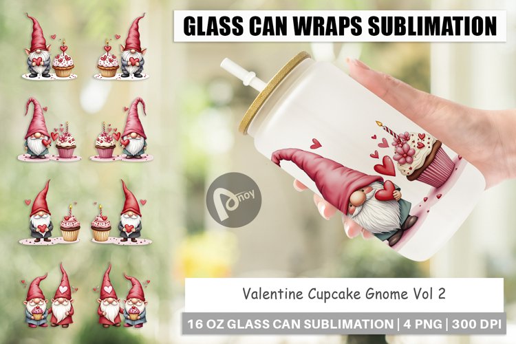 Glass Can Wraps Valentine Cupcake Gnome