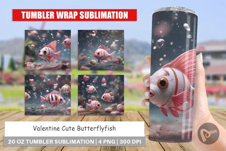 Tumbler Sublimation Wrap Valentine Butterflyfish