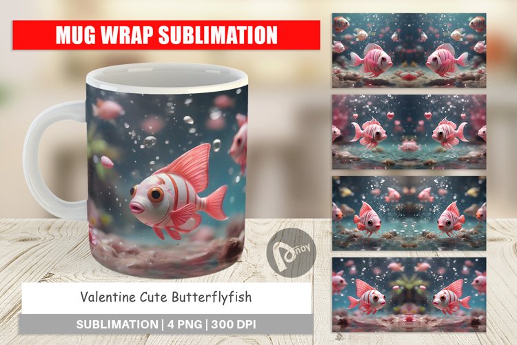 Mug sublimation design Valentine Butterflyfish