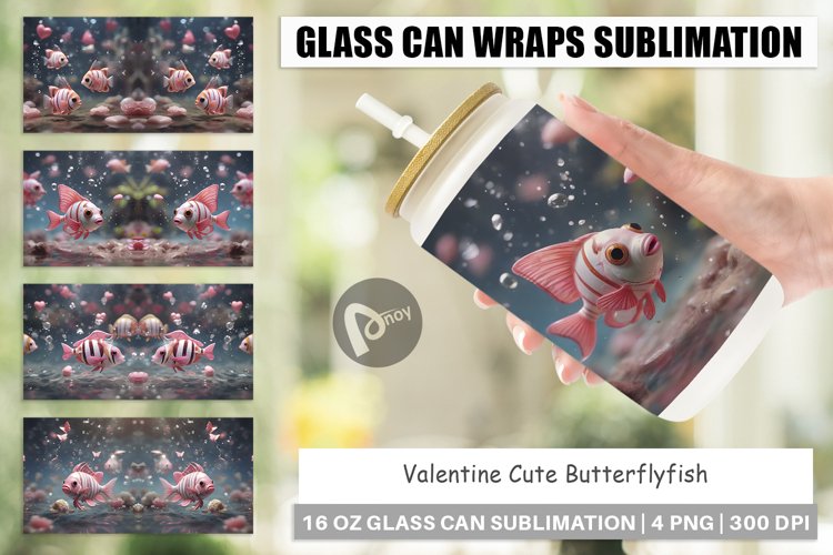 Glass Can Wraps Valentine Butterflyfish