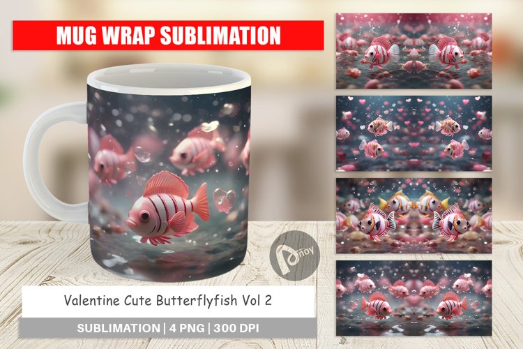 Mug sublimation design Valentine Butterflyfish