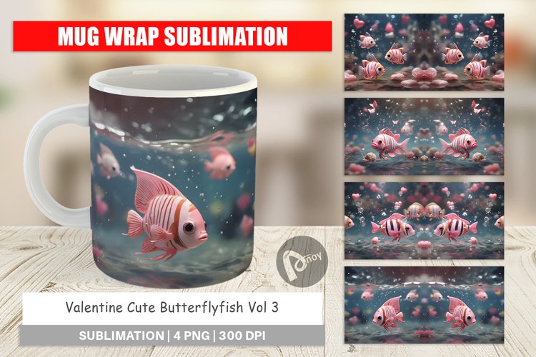 Mug sublimation design Valentine Butterflyfish