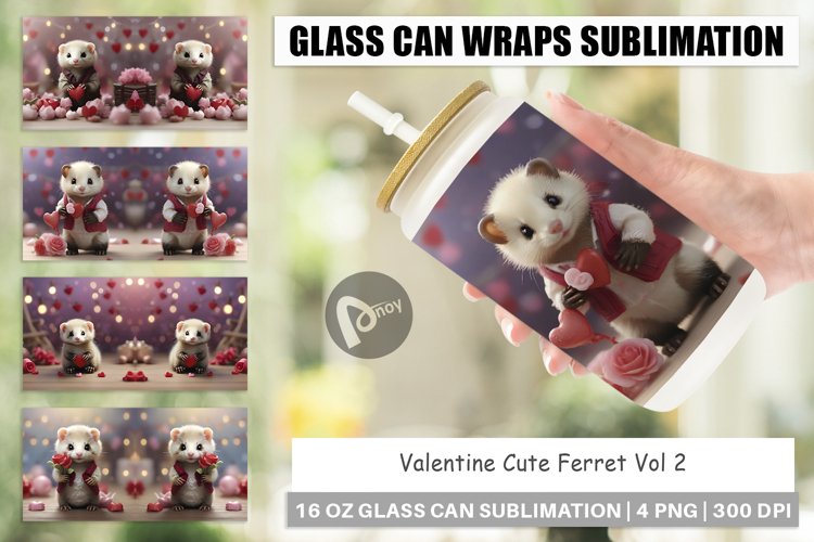 Glass Can Wraps Valentine Cute Ferret example image 1