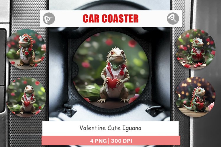Car Coaster Valentine Cute Iguana
