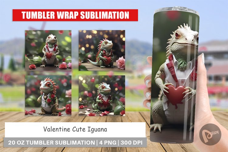 Tumbler Sublimation Wrap Valentine Cute Iguana