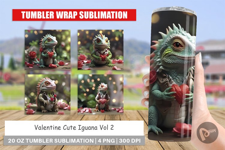 Tumbler Sublimation Wrap Valentine Cute Iguana