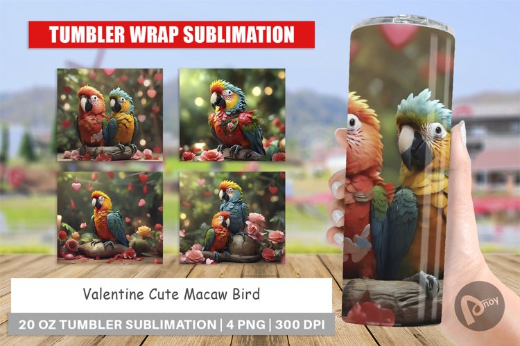 Tumbler Sublimation Wrap Valentine Cute Macaw Bird