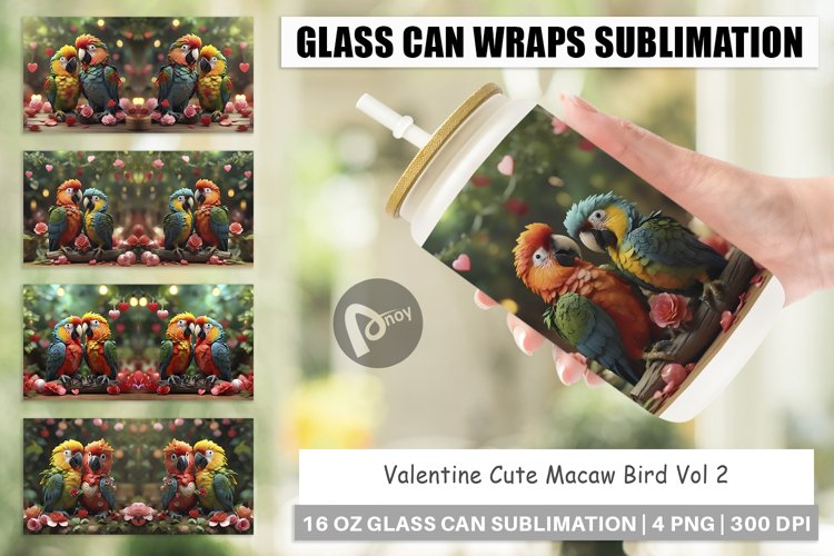 Glass Can Wraps Valentine Cute Macaw Bird