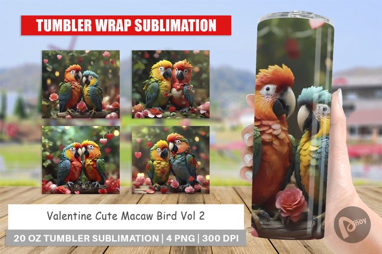 Tumbler Sublimation Wrap Valentine Cute Macaw Bird
