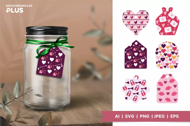 Valentine's Day Gift Tag Bundle of Cute Seamless Pattern