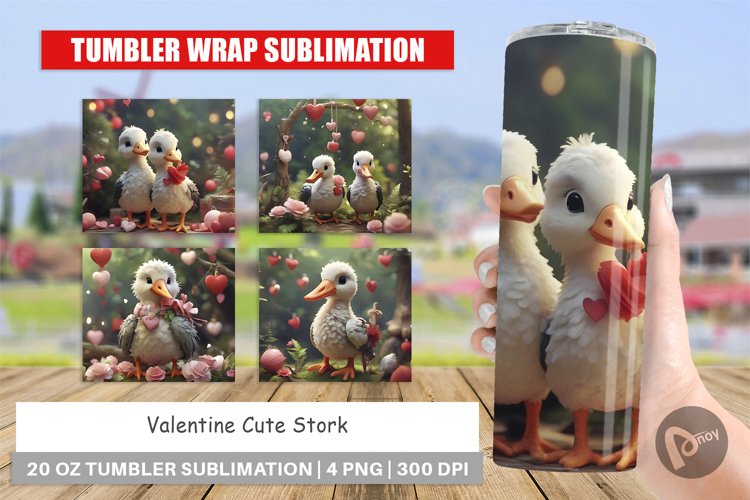 Tumbler Sublimation Wrap Valentine Cute Stork