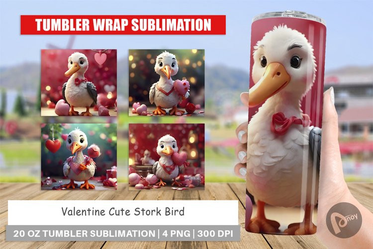 Tumbler Sublimation Wrap Valentine Cute Stork